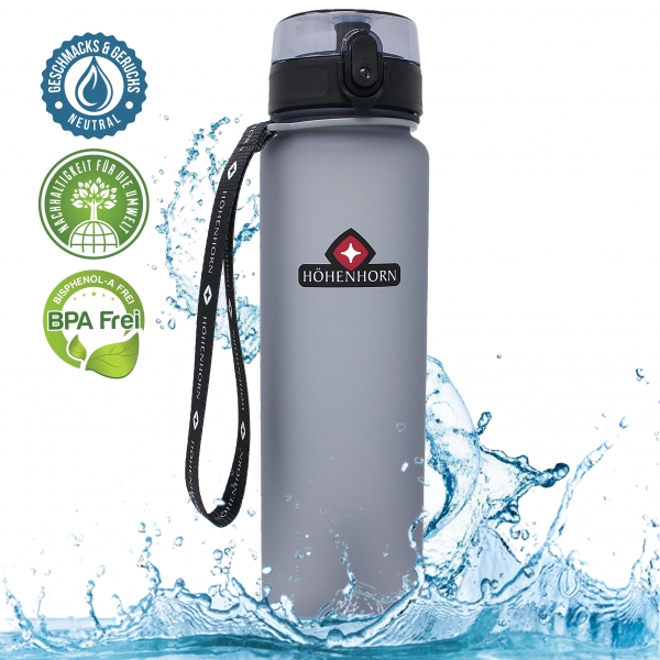 Trinkflasche 1 Liter BPA-Frei - Tritan Outdoor Wasserflasche | Modell Urach by Höhenhorn Grau